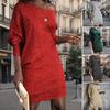 Women Evening Dress Slant Neck One Sloping Shoulder Long Sleeves Sequin Mini Dress Loose Solid Color Prom Party Dress