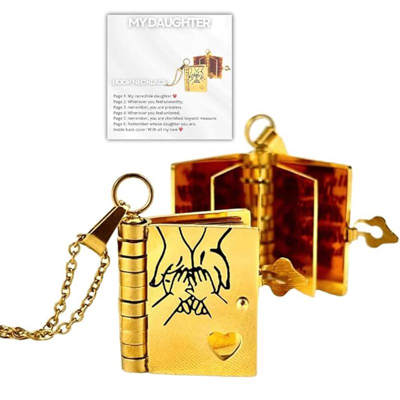 Открывающееся ожерелье-книга для дочери из нержавеющей стали со страницами с гравировкой, ожерелье с мини-подвеской в виде книги золотого цвета