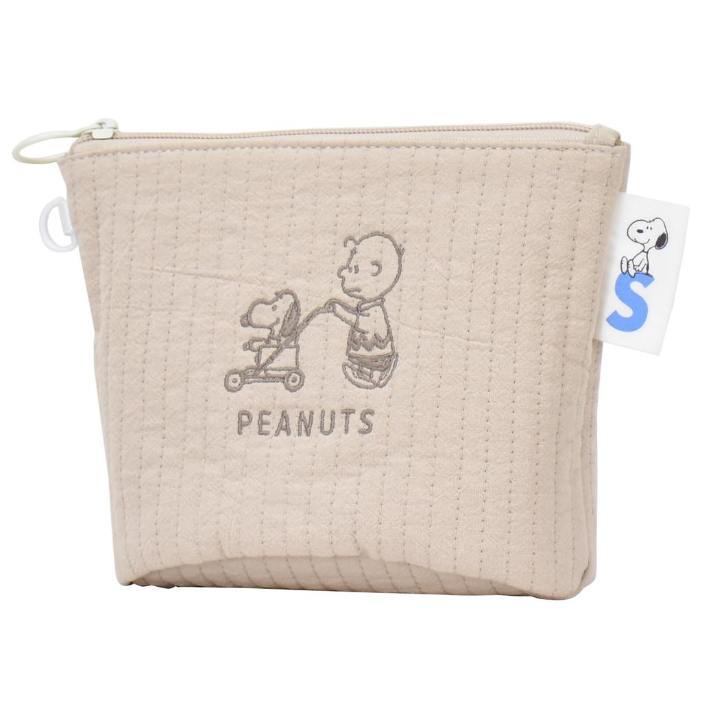 Marimocraft Snoopy Cosmetic Large Small Item Nubi Quilted Character Beige Pouch, Capacity, Storage, Fabric, Boat-Shaped, Freestanding, Women's,