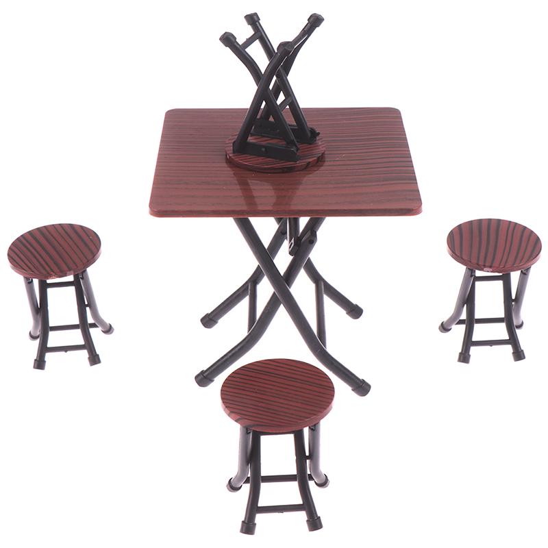 1:12 Dollhouse Mini Furniture Folding Table And Chair Set With 4 Stool Models