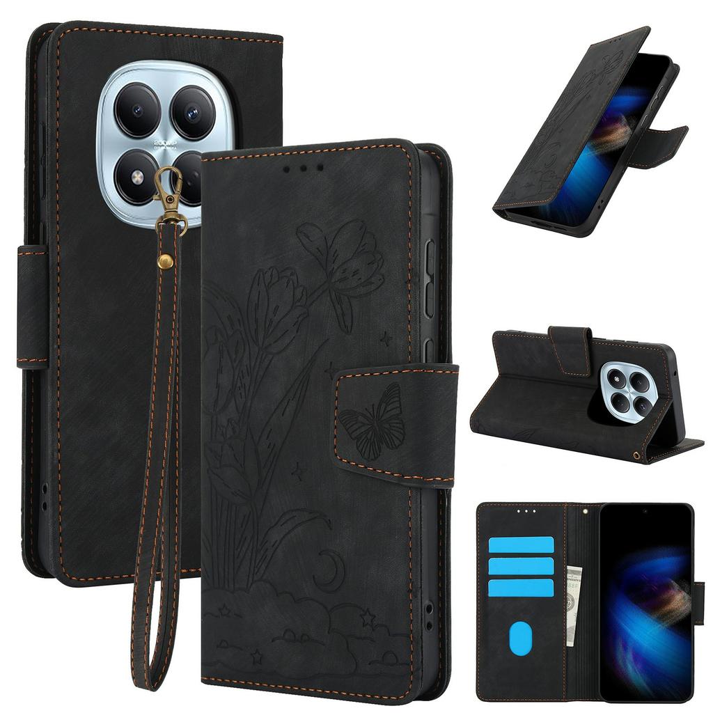 For Xiaomi Poco M8 Pro 5G/Redmi Note 15 Pro+ 5G (Global) Case Flower Butterfly Wallet Leather Phone Cover with Hand Strap