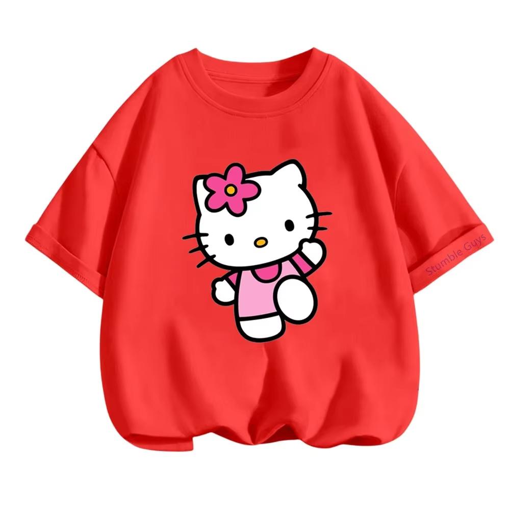 Sanrio Hello Kitty Детская одежда для мальчиков и девочек Дышащая Повседневная одежда Удобная и свободная одежда для детей и родителей Футболка
