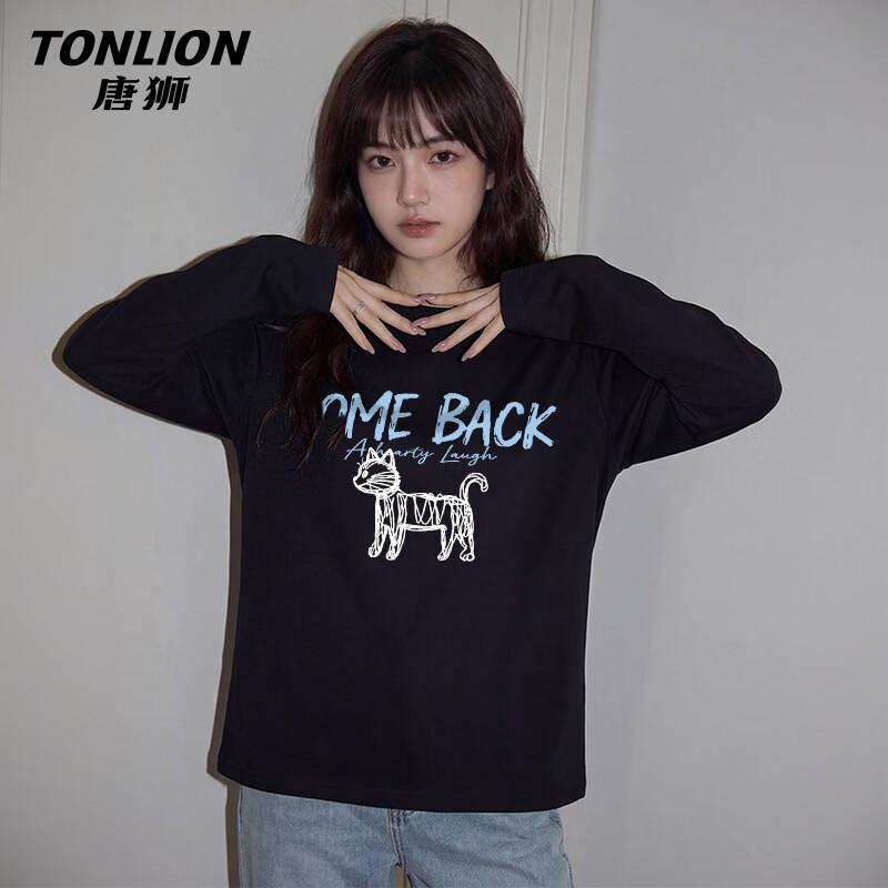 Женская хлопковая футболка с длинным рукавом и графическим принтом кошки TonLion