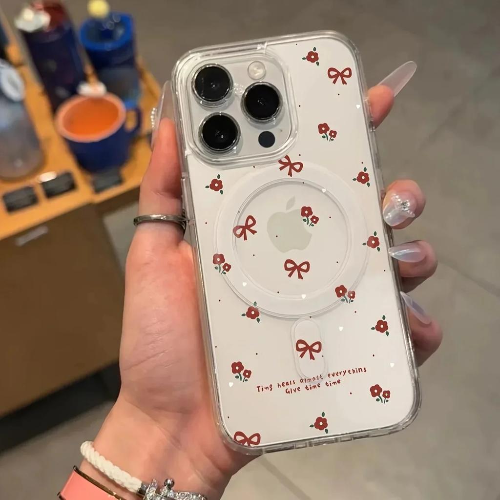 Милый Мультяшный Чехол с Рисунком Вишни, Магнитный Чехол Magsafe для iPhone 16 Pro Max 16E 11 12 13 14 15 Pro Max 13 Mini 16 Plus