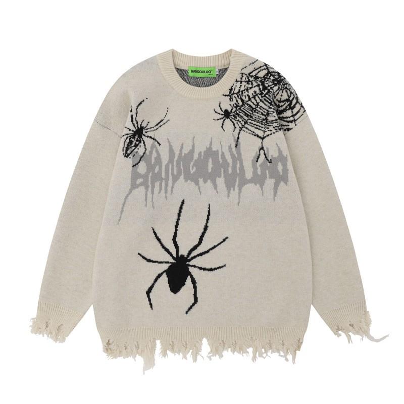 Unisex Streetwear Knit Sweater With Distressed Design Jacquard Loose Fit Fall
