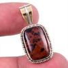 Natural Mahogany Obsidian Gemstone 925 Solid Silver Two Tone Pendant 1.25'' d1B97
