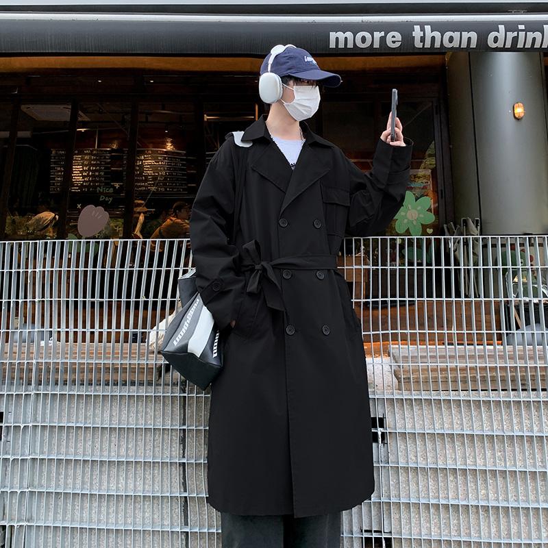 2024 корейский стиль весна-осень тренчкот мужской уличный ветровка тренчкот мужской однотонный деловой повседневный свободный длинный пальто