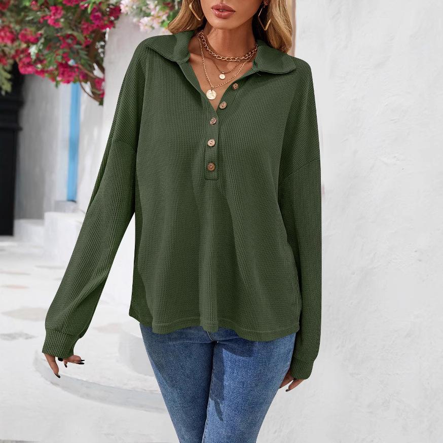 Women S Solid Color Long Sleeve Collared T Shirt
