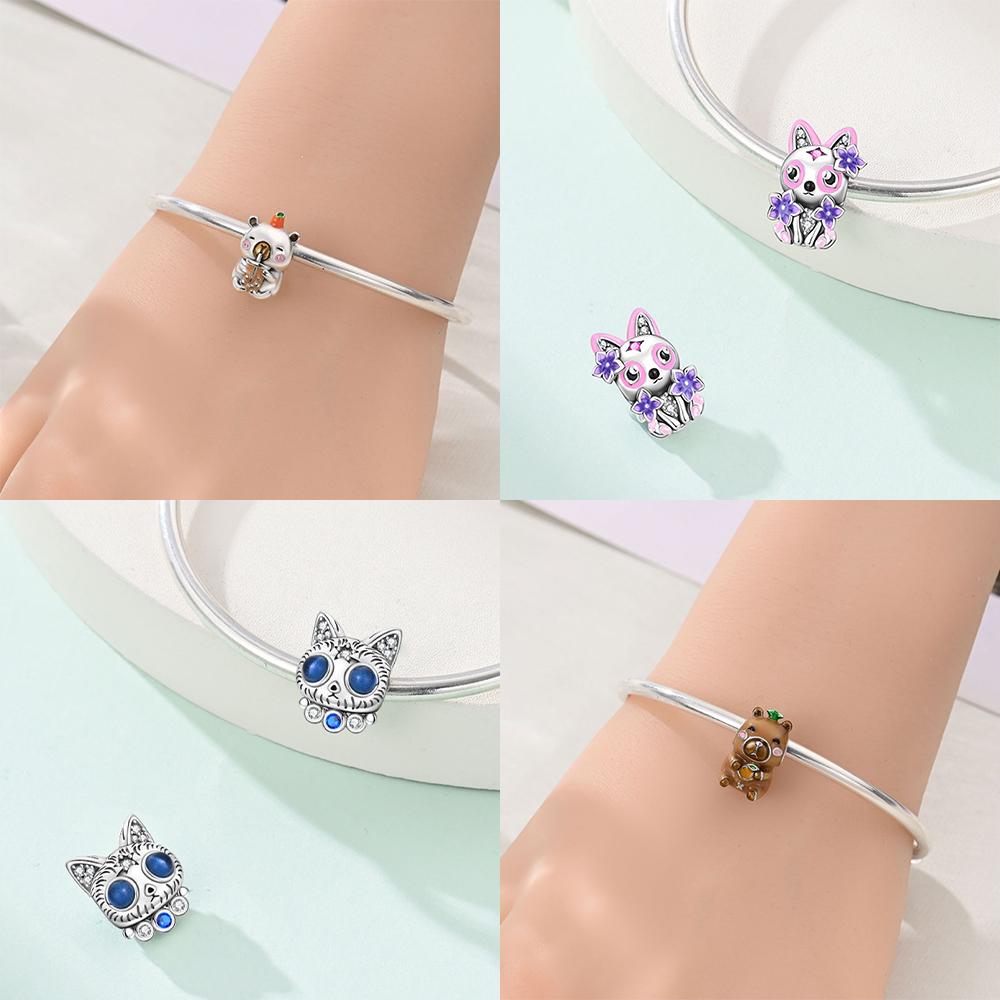 Изысканные коричневые цветы рыбы-фугу кошка животное собака медь оригинальные шармы бусины подходят для браслета женские украшения сделай сам подарок аксессуар