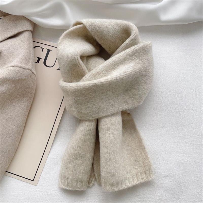 Korean Knitting Scarf Solid Color Thickened Warm Women Scarf Cold Weather Thermal Neck Wrap Casual Outfit Scarf