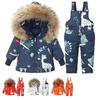 Toddler Baby Winter Down Snowsuit Set – Cartoon Dinosaur Fur Hooded Coat and Snow Pants for Boys Girls