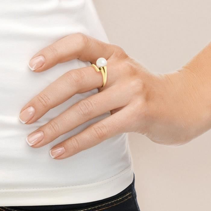Bague - PERLINEA - Véritable Perle d'Eau Douce 8-9 mm - Or Jaune - Blanc Naturel - Qualité AAA+
