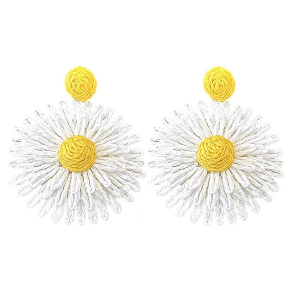 Серьги «Подсолнухи» с ощущением высокого класса, серьги из плетеной рафии ручной работы, модные аксессуары