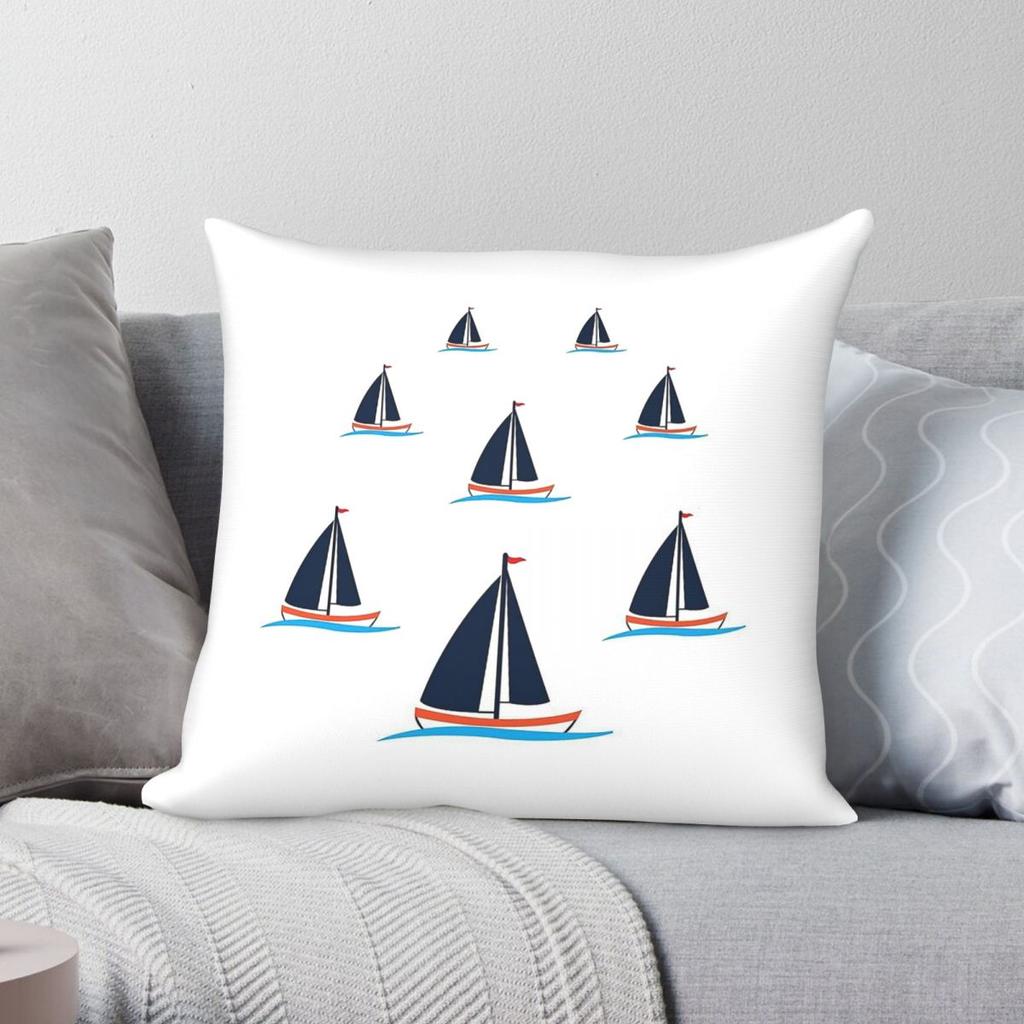 Sailing Boat Sailor Square Pillowcase Polyester Linen Velvet Pattern Zip Decorative Throw Pillow Case Sofa Seater Cushion Cover
