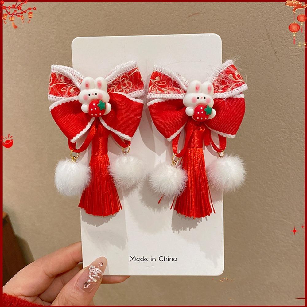 Plush Children Red Bow Hairpin Cat Ears Hanfu Hair Sticks All-match Ancient Style Hairpin Girls