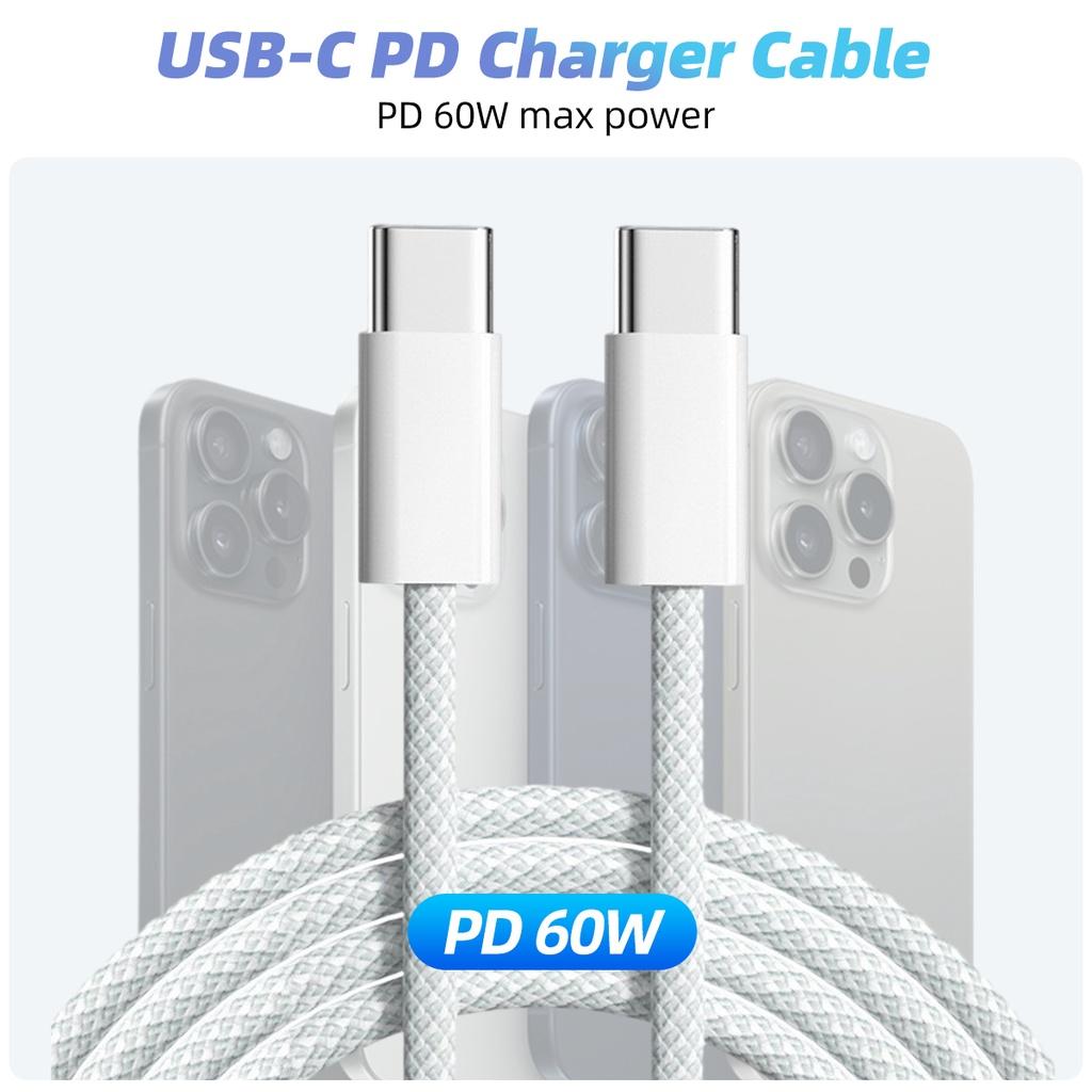 FONKEN USB-C To Type-C Braided Cable For iPhone 15 Pro Max PD 60W Fast Charging For Xiaomi Samsung Charger Cord 1M