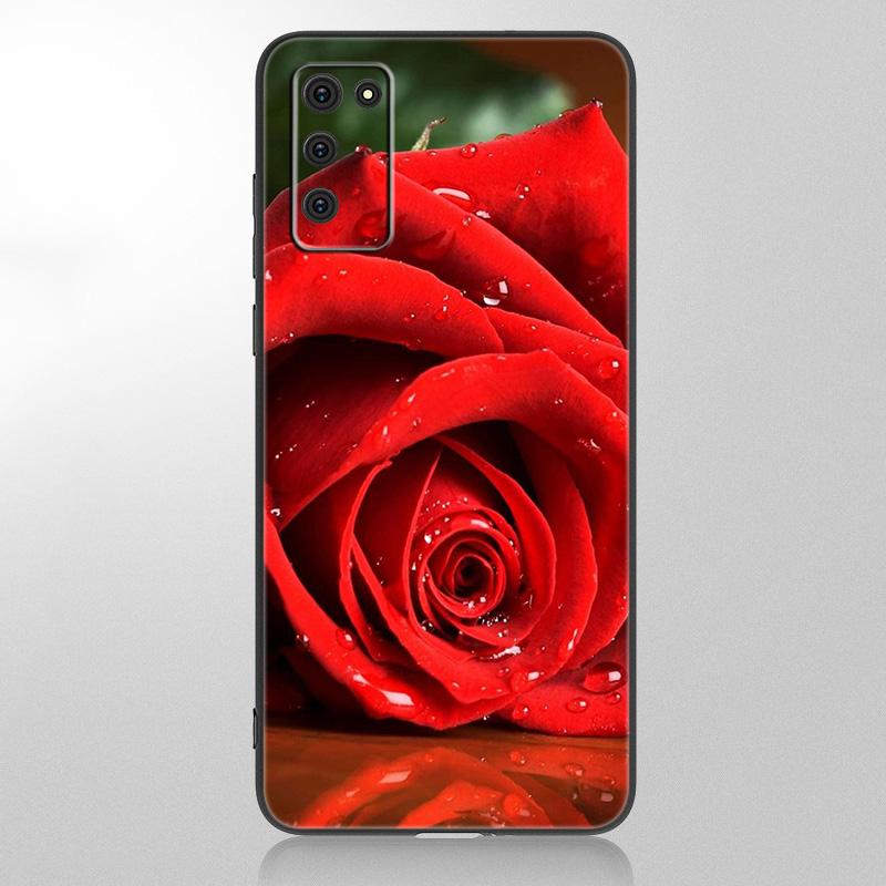 Чехол для телефона с красным цветком розы для Samsung Galaxy A12 A02S A22 A32 A52 A72 A71 A51 A41 A31 A21 A11 A50 A70 A10S A20S, черный чехол