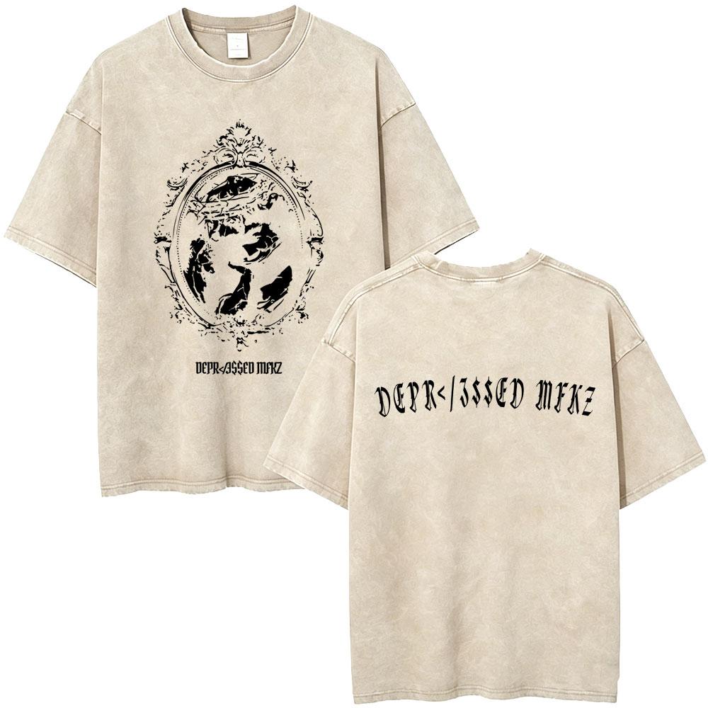 Washed Vintage Junior H Sad Boyz Depressed Mfkr Album Tshirt Men Fashion Oversized T Shirt Mens Hip Hop Ocollar Tshirts