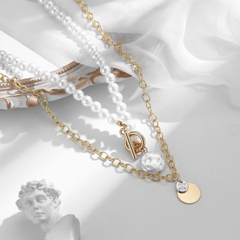 Новая корейская версия модный темперамент элегантные крылья ангела жемчуг двухслойное ожерелье хип-хоп милый крутой ветер круглый брендовый чокер цепочка на ключицу