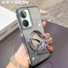 KEYSION Блестящий магнитный чехол для телефона с драгоценными камнями для VIVO Y03 Y03t, чехол-подставка с зеркалом для макияжа, противоударный чехол для VIVO Y18 Y18s Y28s 5G