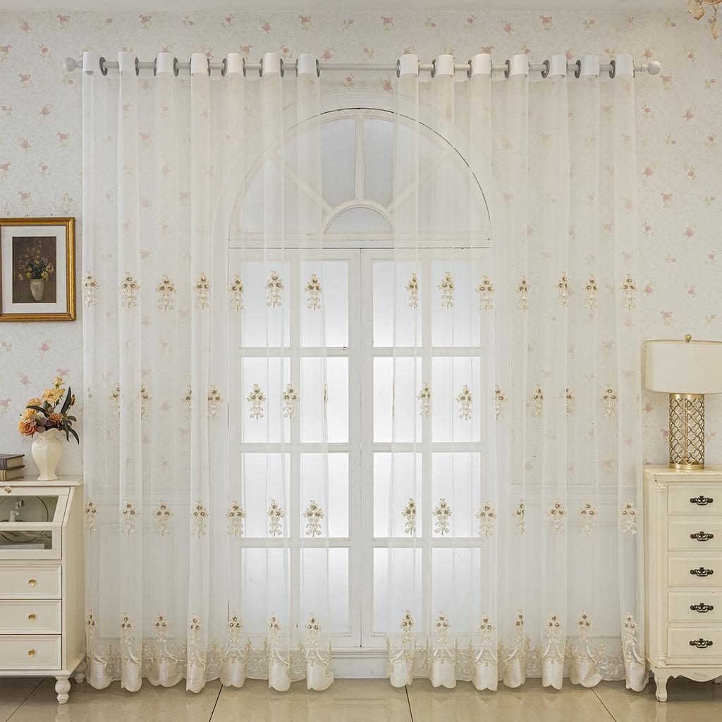 Цветочная европейская вышивка Вышитая газовая занавеска Прозрачная занавеска Гостиная От пола до потолка Окно Балкон Спальня