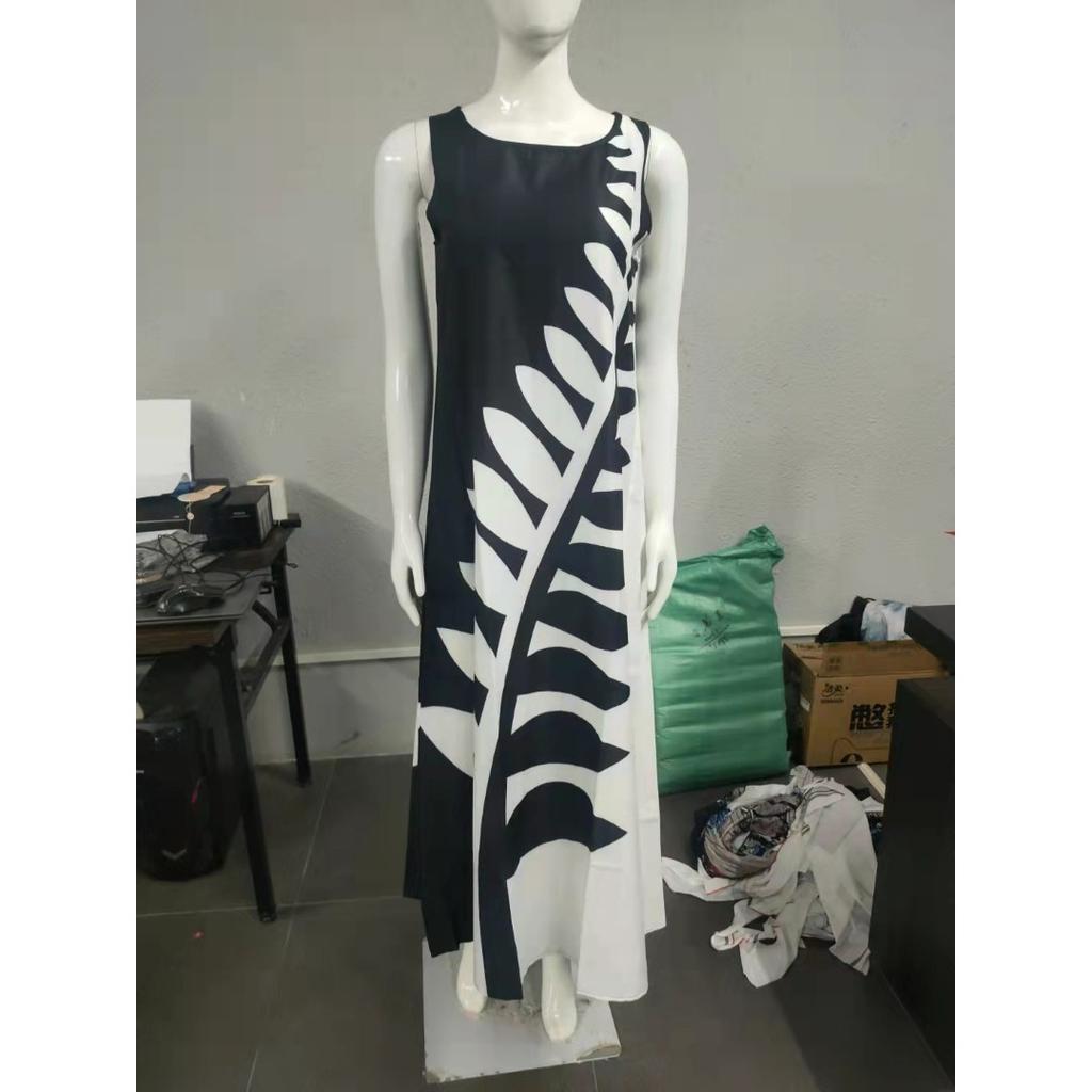 GMXIA Summer Positioning Flower Round Neck Sleeveless Loose Print Dress Long Skirt Women