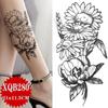 NEW 1PCS Tattoo Temporary Black Sunflower Peony Flower Tattoo Sticker Female Temporary Tattoo Water Transfer Print Waterproof Fake Tattoo Woman