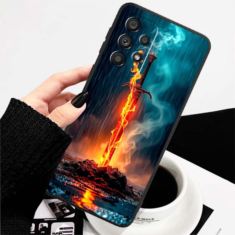 Мечник в древнем стиле Для Samsung A73 A72 A71 A55 A54 A53 A52 A51 A13 A22 A16 A15 A12 A14 A26 A07 5G Черный Чехол для Телефона