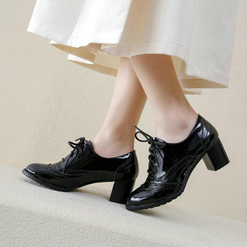 Women Brogues Shoes High Heels Derby Oxford Shoes Woman