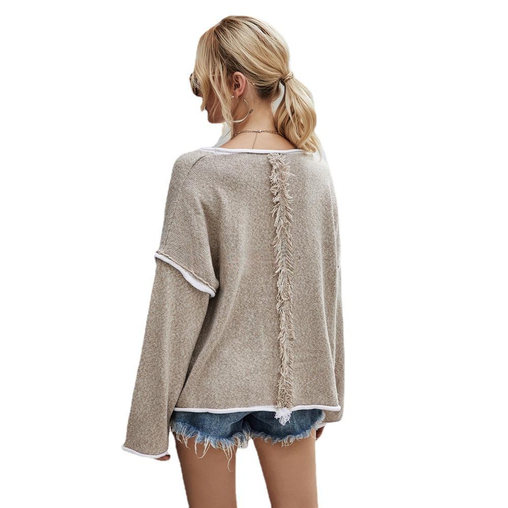 Осенне-зимний женский свитер с круглым вырезом, вязаный свитер большого размера с бахромой на спине