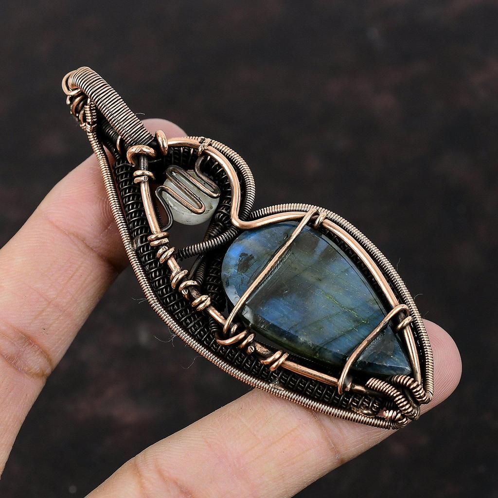 Подвеска из лабрадорита, подвеска из медной проволоки, подвеска из радужного лунного камня, ювелирные изделия из лабрадорита, подвеска ручной работы, ювелирные изделия из драгоценных камней, свадебный подарок