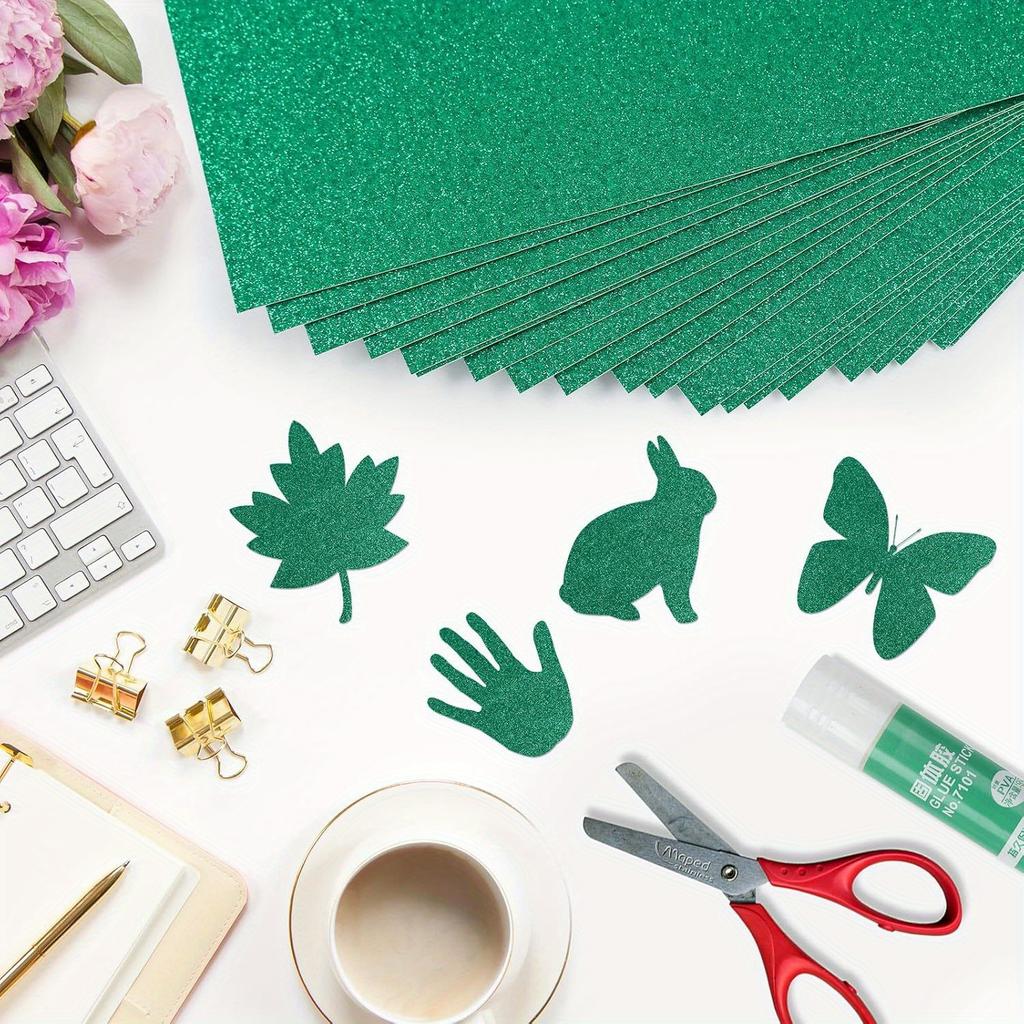 19sheets Green Glitter Cardstock One-sided Non-Adhesive 8.3 X 11.7Inches for DIY Crafts, Art Projects, Party Decor, Gift Box Wrapping 250GSM/92lb