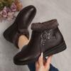 Fashion Casual Side Zip Pu Ankle Boots Women 2025 Winter Warm Short Plush Non Slip Mom's Shoes Vintage Soft Faux Fur Wedge Heel Booties