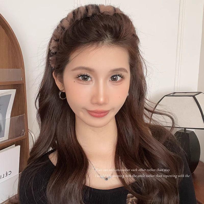 Retro Leopard Print Plush Headband - Non-Slip, Korean Style for Women, Perfect for Autumn and Winter Face Washing