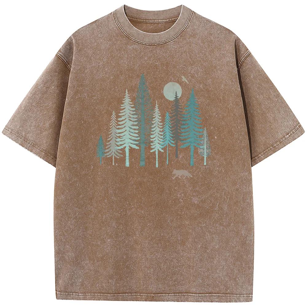 Футболка Forest Fox для мужчин, стираная, хлопковая, летняя, свободная, повседневная, отбеленная, новинка, модная, отбеленная футболка, топы, футболка