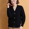 Женский вязаный кардиган, свитер, куртка, весна-осень, короткий однотонный трикотажный кардиган с V-образным вырезом