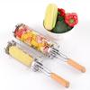 Grill Baskets for Outdoor Grill Stainless Steel Rolling Grilling Basket Portable Outdoor Camping BBQ Rack with Wood Handle