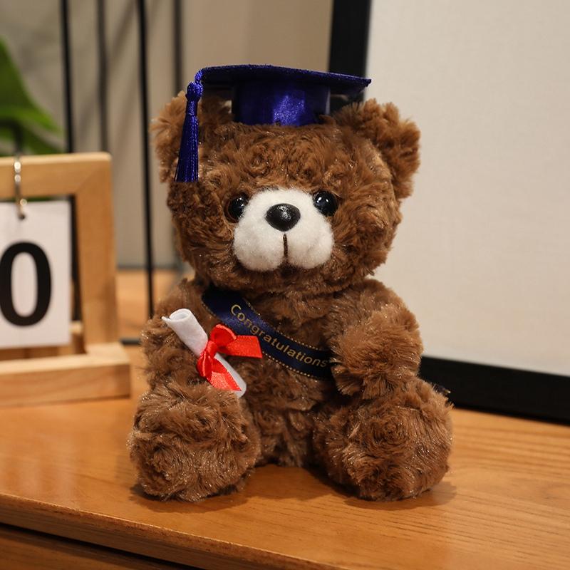 18CM Dr. Bear Cute Plush Toy Small Light Brown Teddy Wear Doctor Hat Doll Graduation Gifts