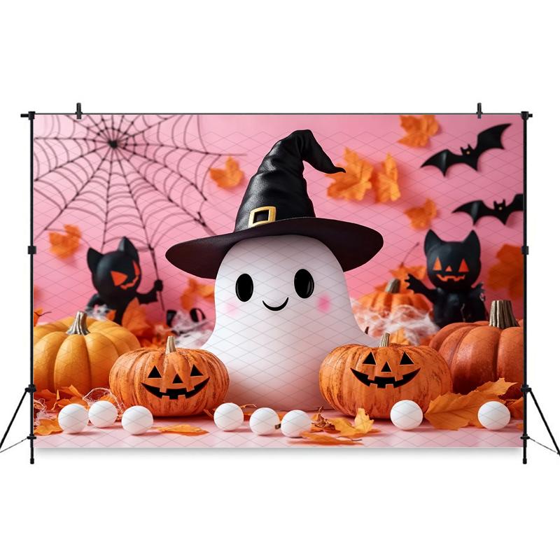 Mocsicka Halloween Photography Background Castle Ghost Imp Bat Leaf Pumpkin Party Decorations Baby Photo Backdrop Pink Wallpaper