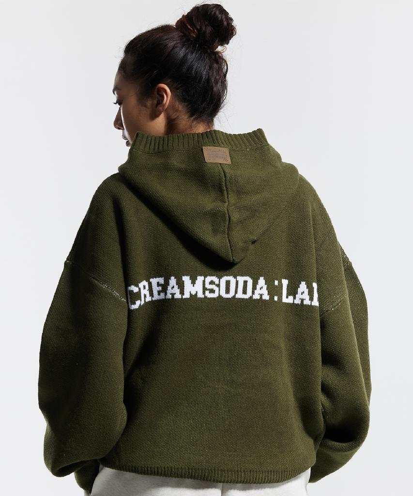 CREAM SODA LAB Cl Стильный вязаный худи с графическим жаккардовым узором Хаки