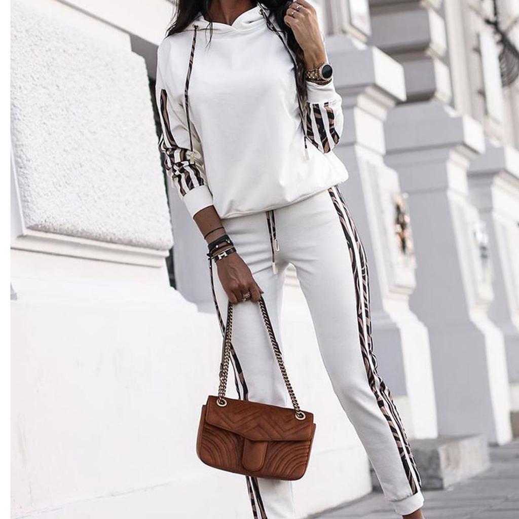 Женский модный повседневный спортивный костюм с длинным рукавом в тон цвета