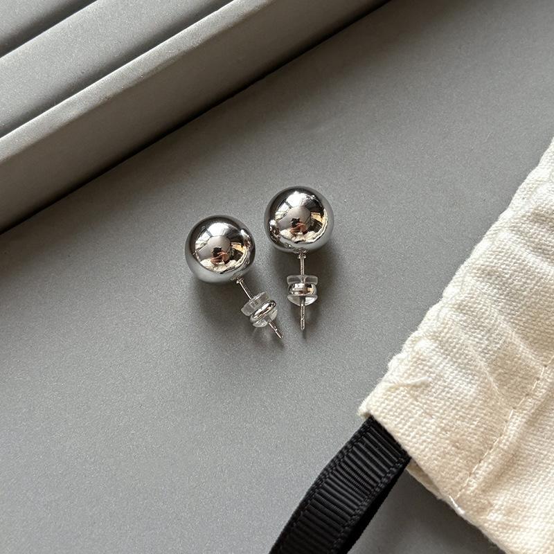 Sterling Silver Needle Gold Ball Stud Earrings Women's Cold Wind Earrings Real Gold Electroplated Earrings