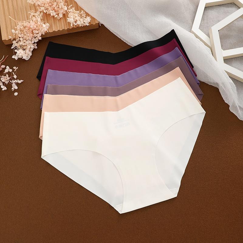 Ice Silk Seamless Panty for Women Deep-V Design One-piece Breathable Mid Rise Sexy Panties Panty