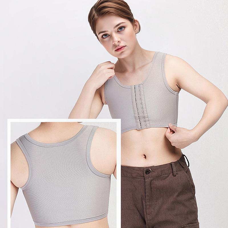 1Pc Breast Front Buckle Polyester Solid Color Lesbian Tomboy Strengthen Flat Chest Binder Short Vest Underwear Trans