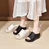 Wedge Heel Slippers Women's Outer Wear Summer New Fish Mouth Thick Bottom One-word Drag Muffin and Cowhide Sandals