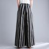 Spring Autumn Ladies Cotton Linen Trousers Retro Casual Pocket Stripe Wide Leg Pants for Women