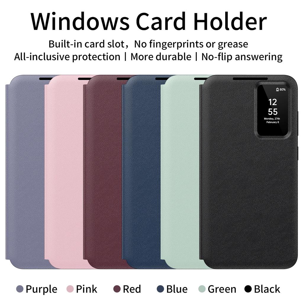 For Samsung Galaxy S25 S23 S24 S26 Ultra A57 A37 Case Original PU Leather Card Pocke Flip Smart Display Transparent Window Cover