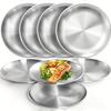 4 Pack 20cm Round Metal Dish Camping Stainless Steel 304 Serving Dinner Plates for Used ForBBQ Snack Salad Metal Dining Plates