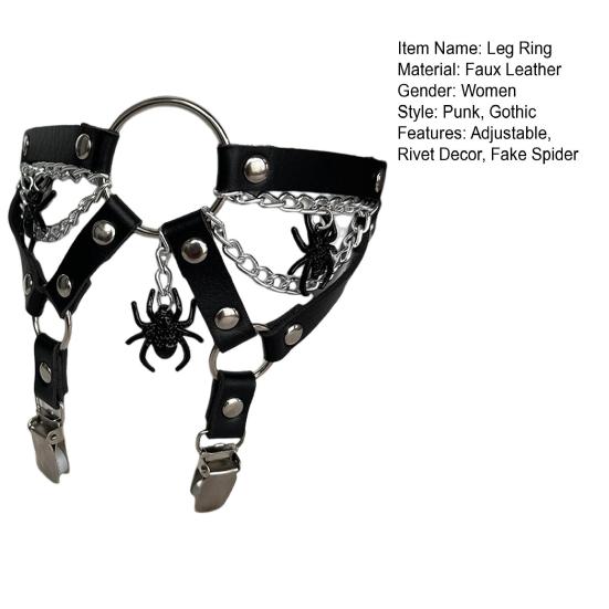 Женское кольцо для чулок с заклепками и поддельным пауком, декор из искусственной кожи, регулируемое кольцо для бедра в стиле панк, готика, косплей, медовый месяц, соблазнительный пояс для чулок, нескользящий