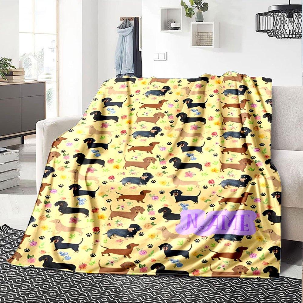 Dachshund Floral Pattern Home Customize Your Name Blankets Soft And Cozy With Lightweight Design Perfect For Picnics Sofa Office Bed Living Room Ideal